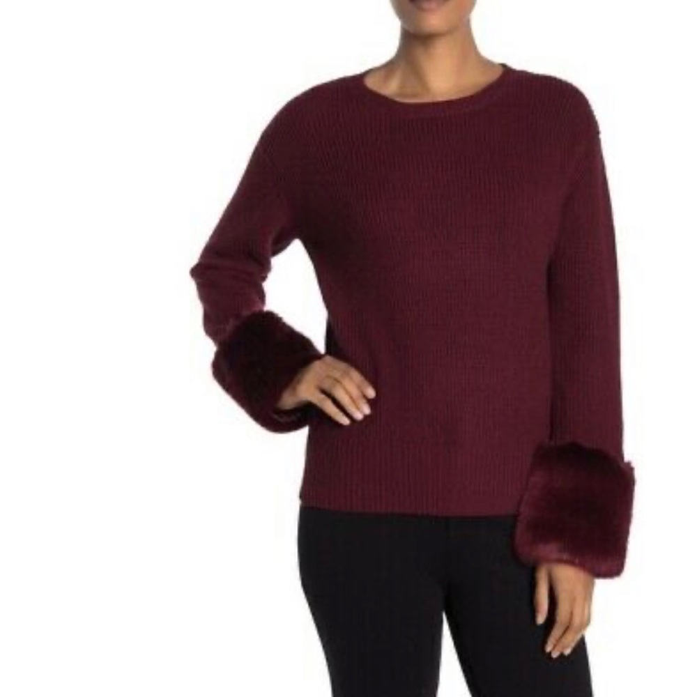 love TOKEN burgundy sweater with faux fur sleeves
